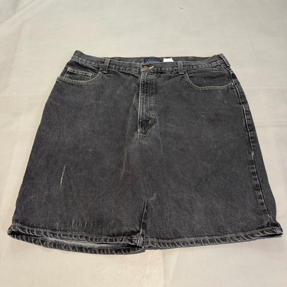 VTG Y2K 90s Men Black Denim Short 36 Relax Baggy Wide Leg Skate Emo Jort-7160